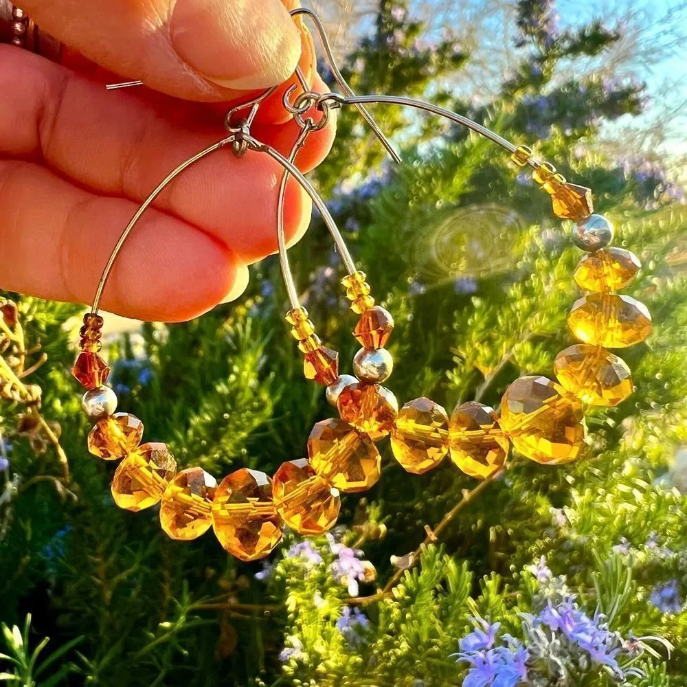 Golden Crystal Beaded Hoop Earrings